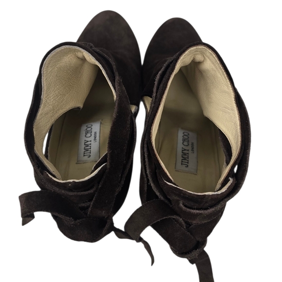 Jimmy Choo Marina Chocolate Brown Suede Stiletto Heel Cutout Bootie Heels 8.5 US - Picture 13 of 16